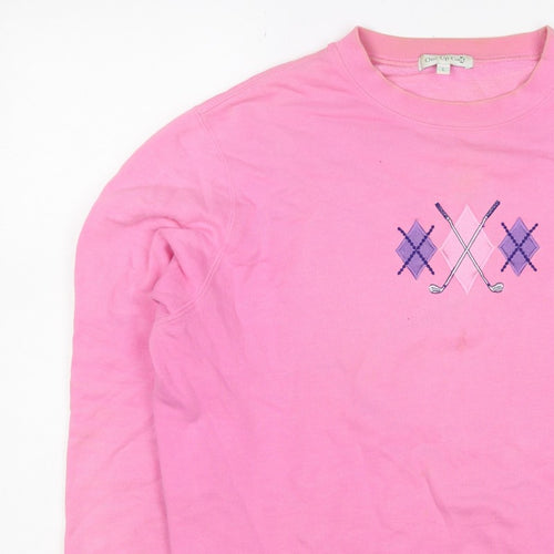 One Up Golf Women’s Pink L Argyle Embroidered Cotton Sweatshirt