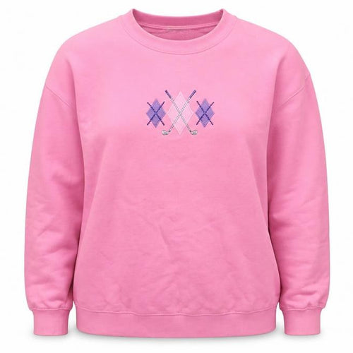One Up Golf Women’s Pink L Argyle Embroidered Cotton Sweatshirt