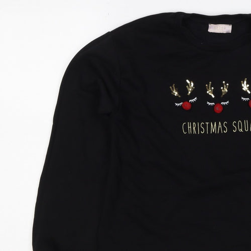 Lipsy Girls Black 13-14 Years Christmas Squad Sequin Sweatshirt