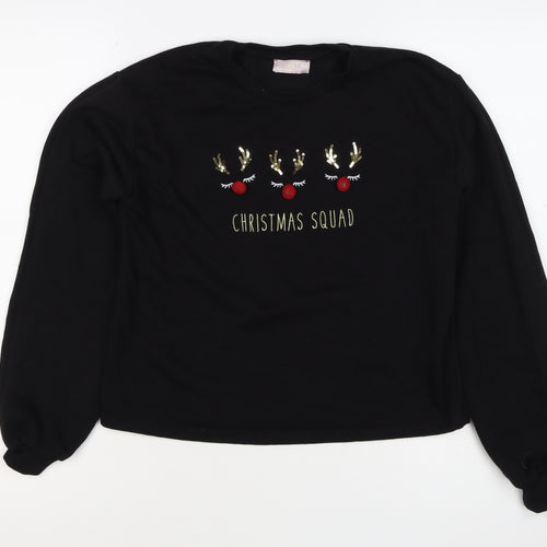 Lipsy Girls Black 13-14 Years Christmas Squad Sequin Sweatshirt