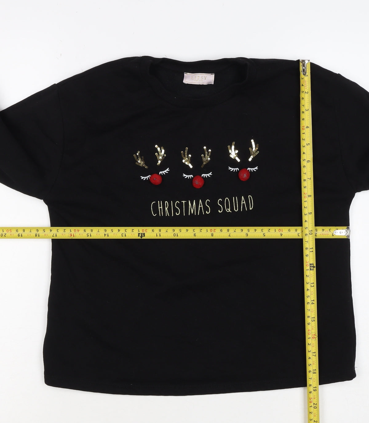 Lipsy Girls Black 13-14 Years Christmas Squad Sequin Sweatshirt