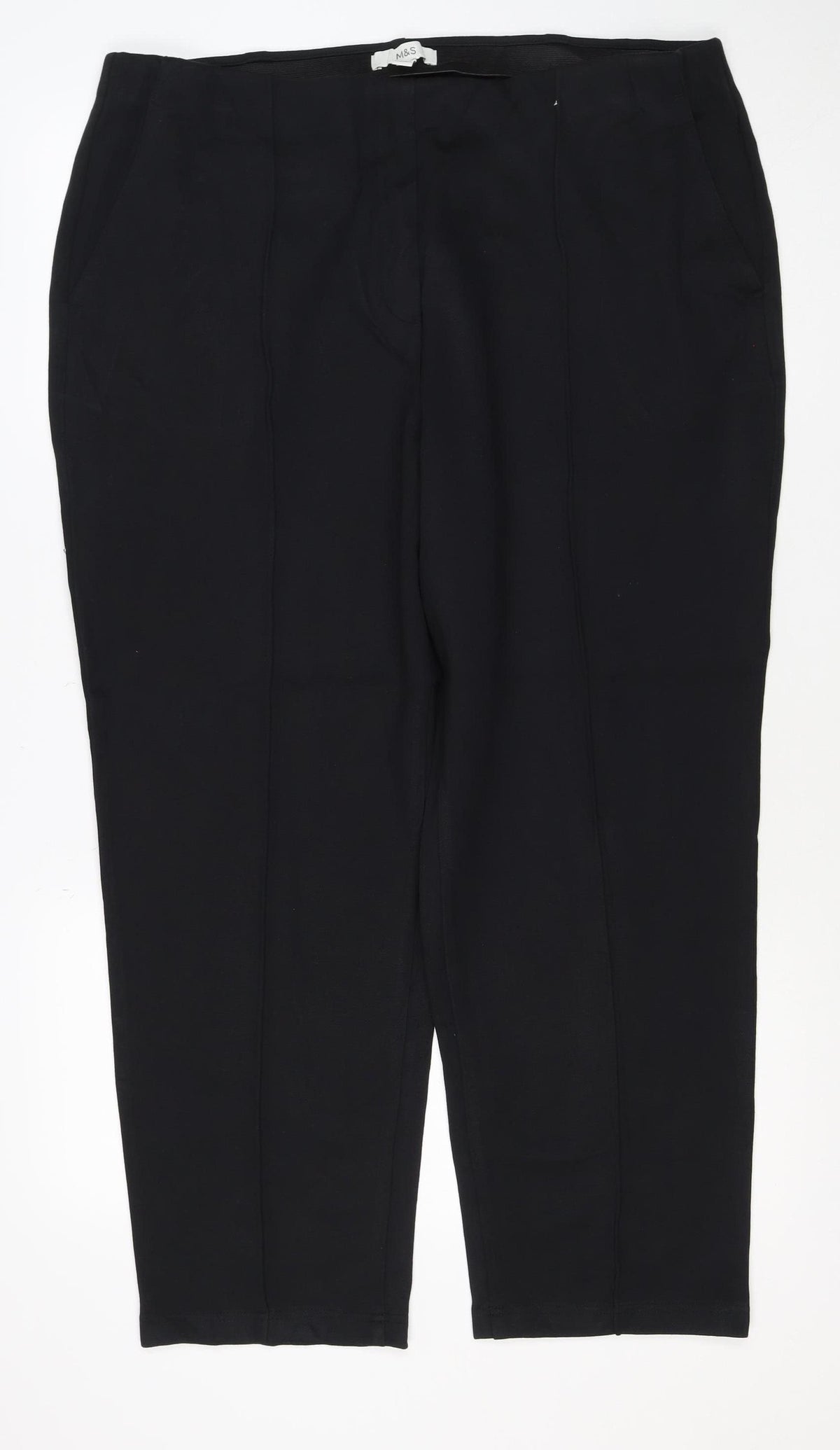 Back view of Marks and Spencer Women Black, size 20, Short Straight Stretch Trousers