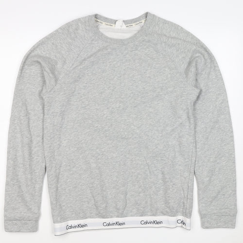 Calvin Klein Men Grey M Logo Hem Crew Neck Pullover Sweatshirt