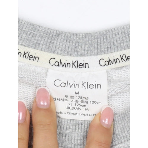 Calvin Klein Men Grey M Logo Hem Crew Neck Pullover Sweatshirt
