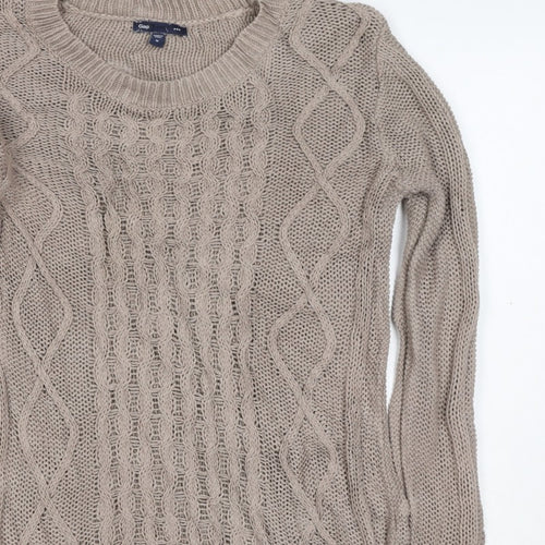 Gap Women Beige M Cable-Knit Crew Neck Cotton Blend Jumper