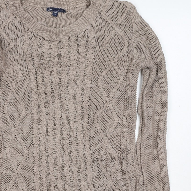 Gap Women Beige M Cable-Knit Crew Neck Cotton Blend Jumper