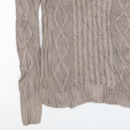 Gap Women Beige M Cable-Knit Crew Neck Cotton Blend Jumper