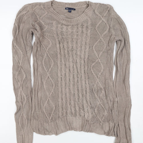 Gap Women Beige M Cable-Knit Crew Neck Cotton Blend Jumper
