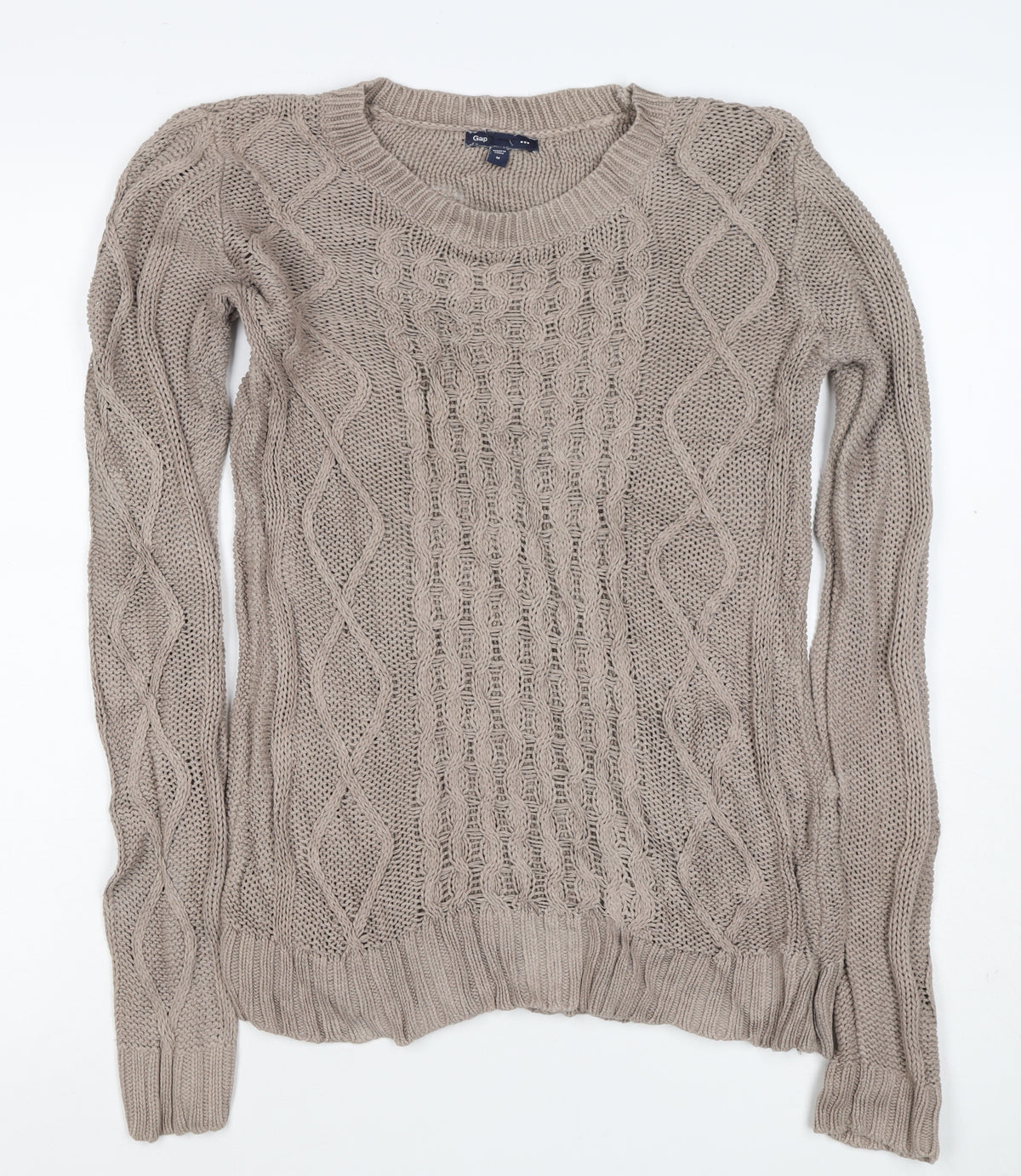 Gap Women Beige M Cable-Knit Crew Neck Cotton Blend Jumper