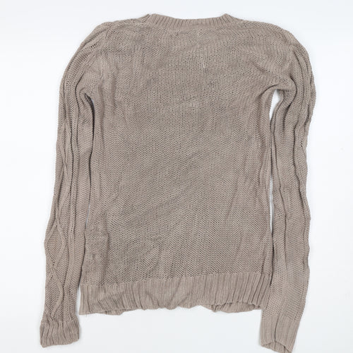 Gap Women Beige M Cable-Knit Crew Neck Cotton Blend Jumper
