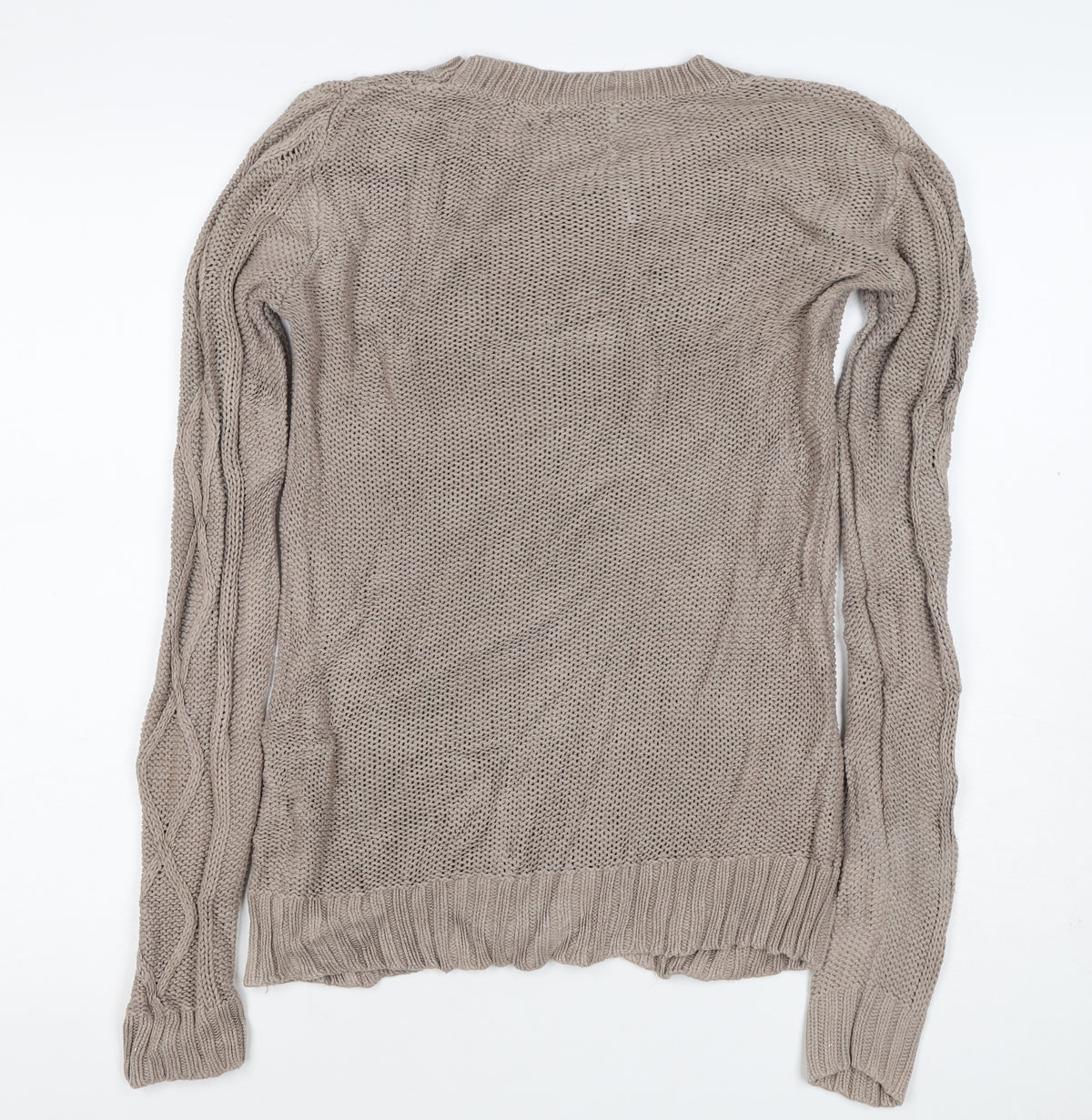 Gap Women Beige M Cable-Knit Crew Neck Cotton Blend Jumper