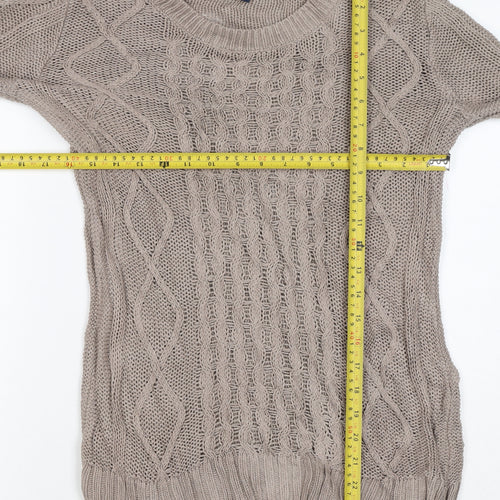 Gap Women Beige M Cable-Knit Crew Neck Cotton Blend Jumper