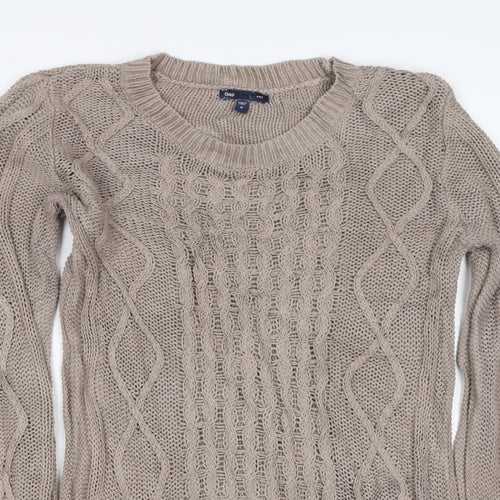 Gap Women Beige M Cable-Knit Crew Neck Cotton Blend Jumper