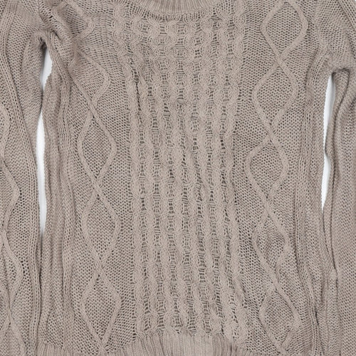 Gap Women Beige M Cable-Knit Crew Neck Cotton Blend Jumper