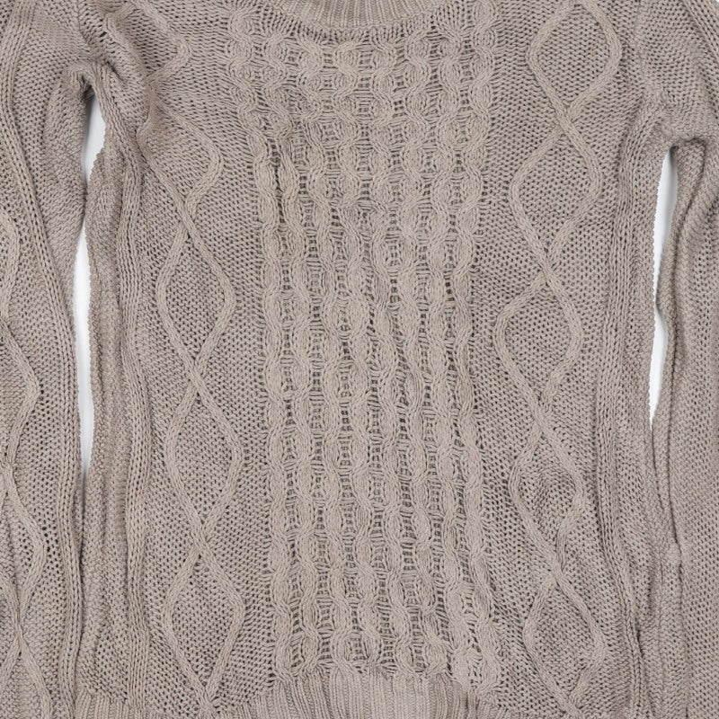 Gap Women Beige M Cable-Knit Crew Neck Cotton Blend Jumper