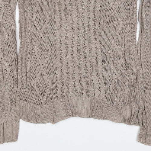 Gap Women Beige M Cable-Knit Crew Neck Cotton Blend Jumper