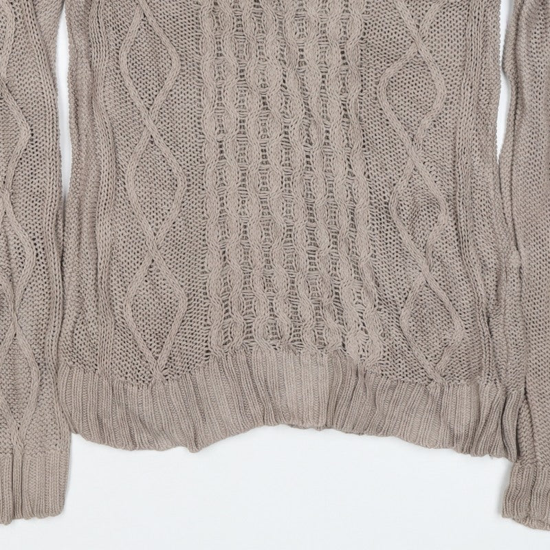 Gap Women Beige M Cable-Knit Crew Neck Cotton Blend Jumper
