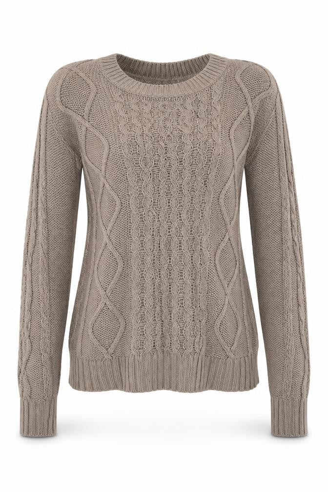 Gap Women Beige M Cable-Knit Crew Neck Cotton Blend Jumper