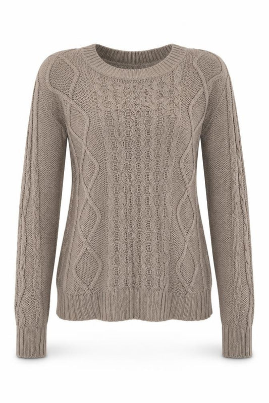 Gap Women Beige M Cable-Knit Crew Neck Cotton Blend Jumper