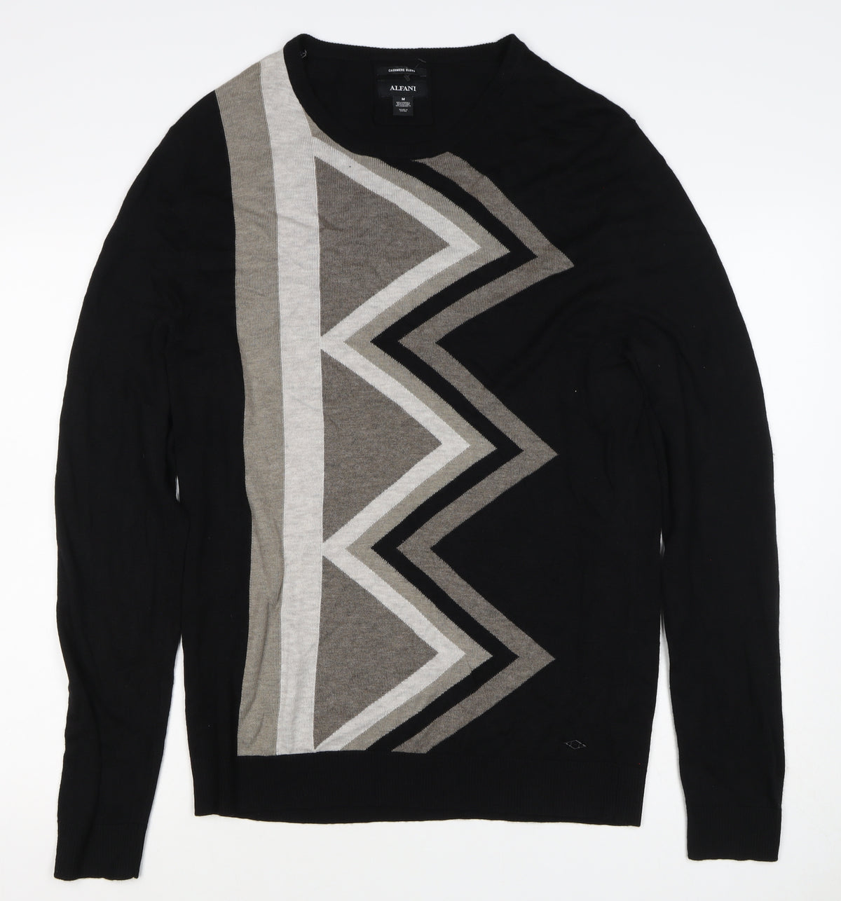 Alfani Men’s Black M Cashmere Blend Geometric Crew Neck Pullover Jumper
