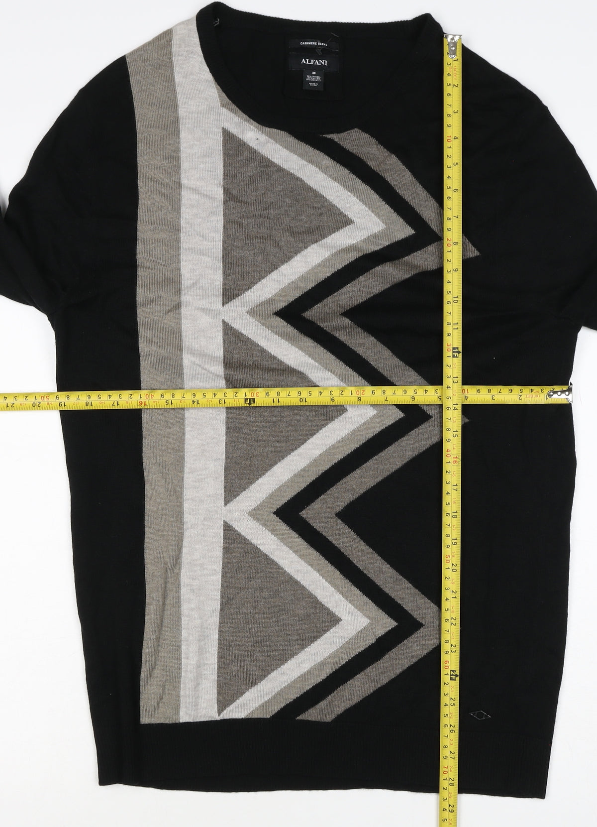 Alfani Men’s Black M Cashmere Blend Geometric Crew Neck Pullover Jumper