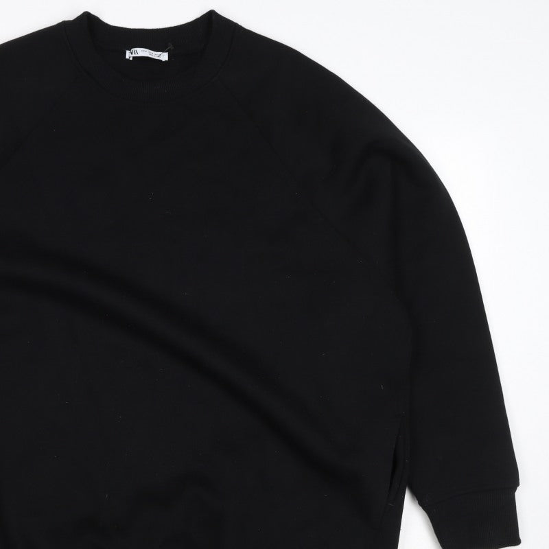 Additional view of Zara Women Black M Pullover Sweatshirt Raglan Crew Neck Pockets