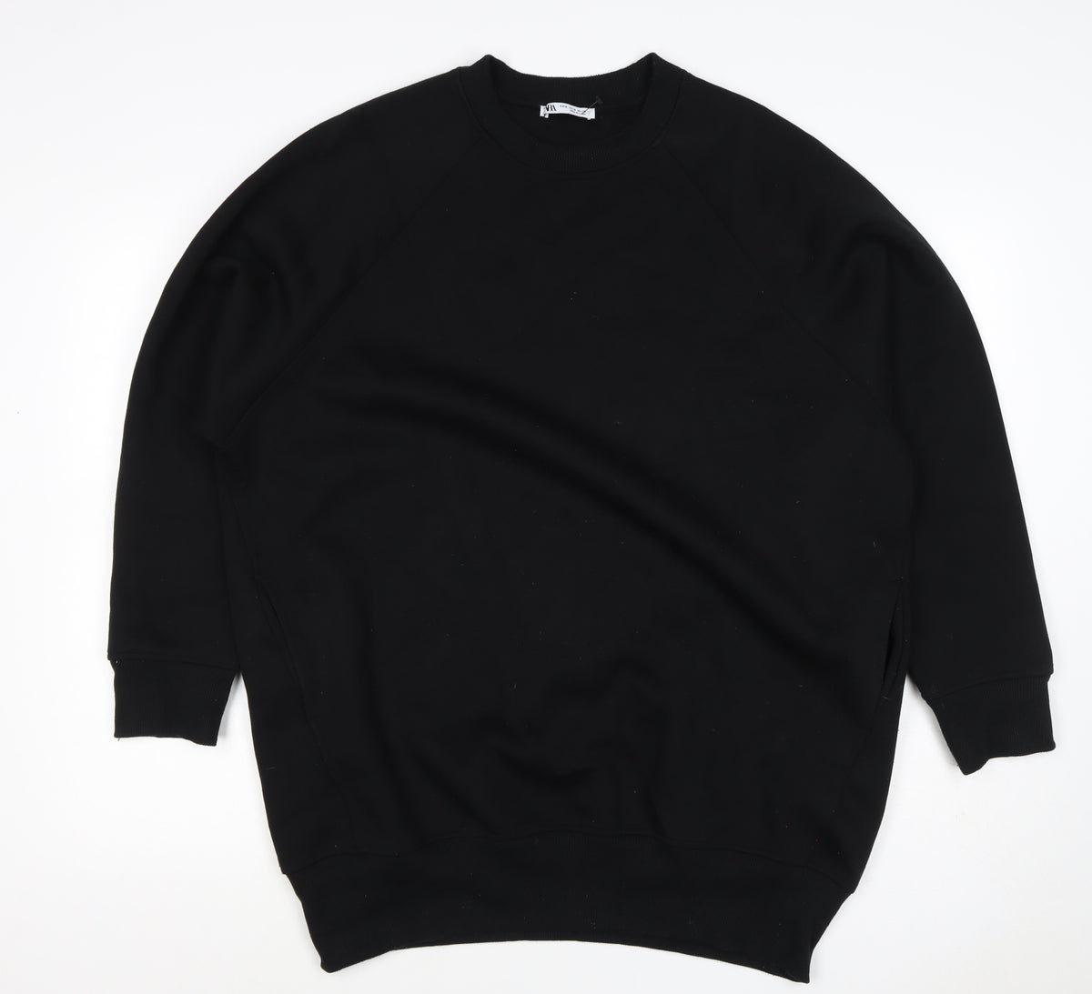 Back view of Zara Women Black M Pullover Sweatshirt Raglan Crew Neck Pockets