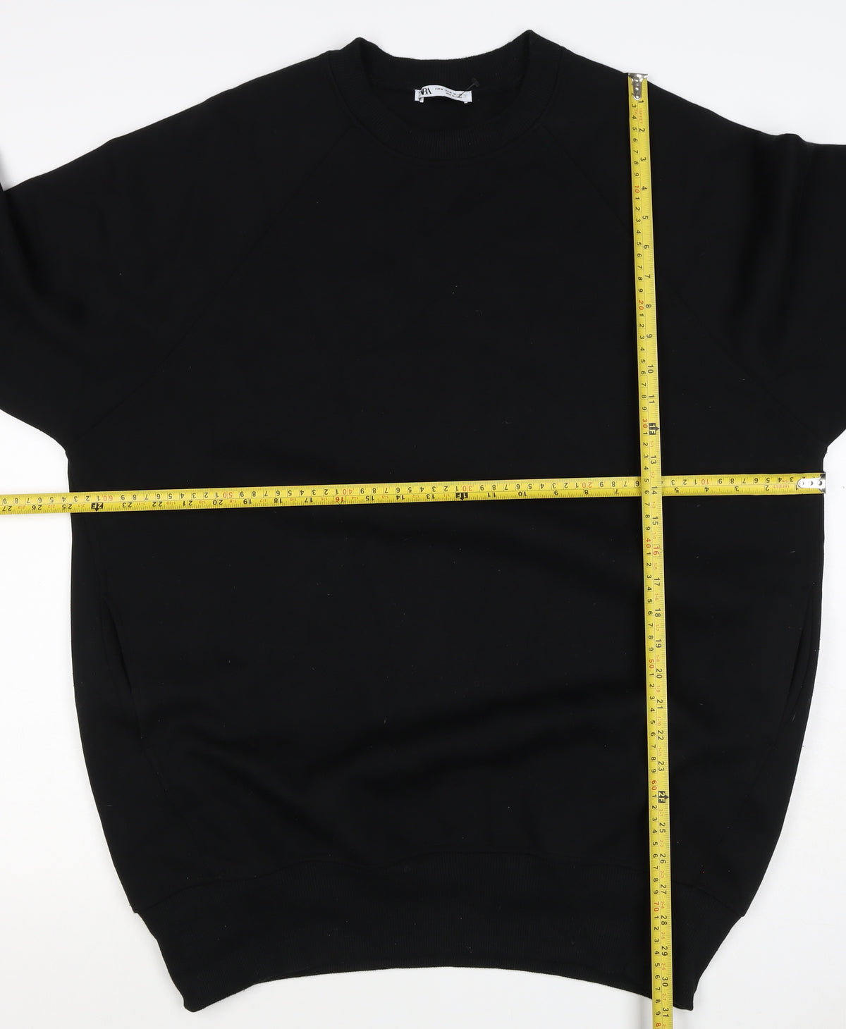 Brand and care label for Zara Women Black M Pullover Sweatshirt Raglan Crew Neck Pockets
