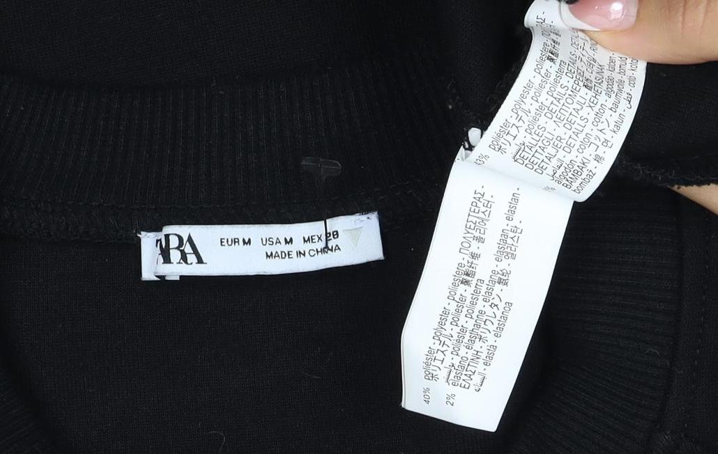 Additional view of Zara Women Black M Pullover Sweatshirt Raglan Crew Neck Pockets