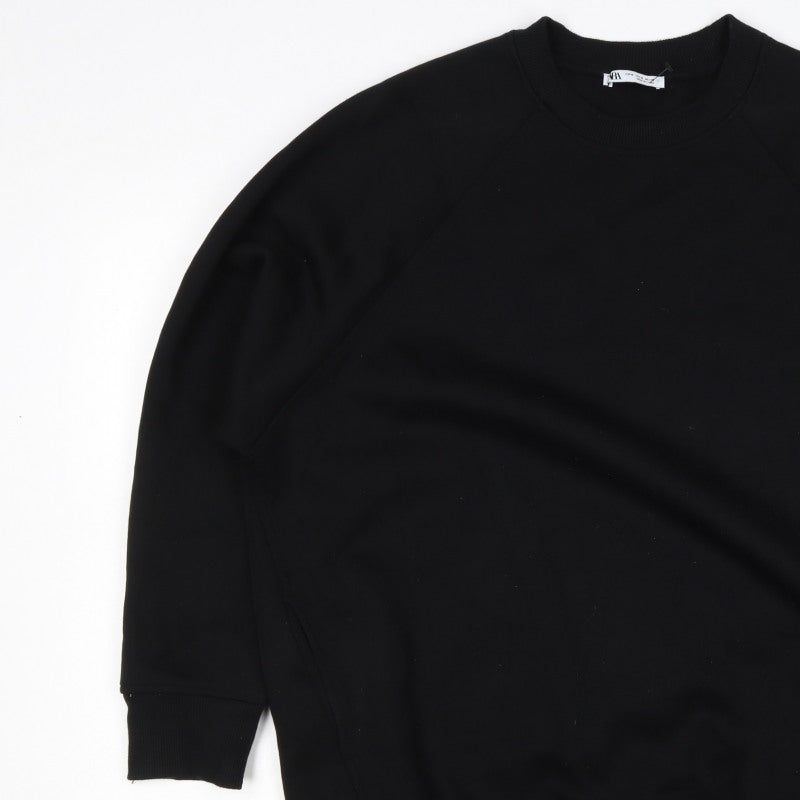 Additional view of Zara Women Black M Pullover Sweatshirt Raglan Crew Neck Pockets