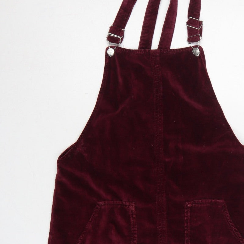 Topshop MOTO Women’s Burgundy UK 12 Velvet Pinafore Mini Dress