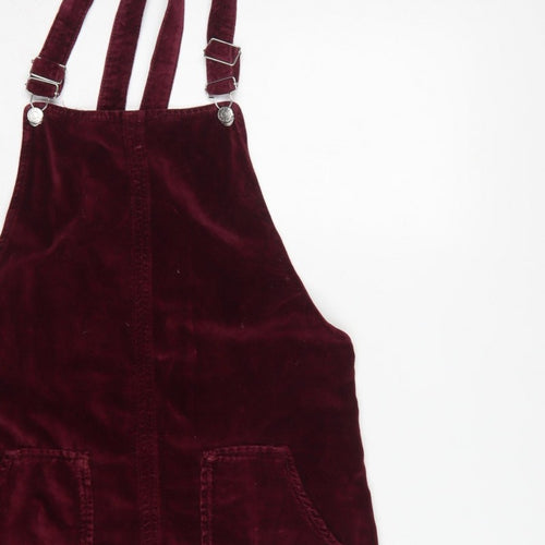 Topshop MOTO Women’s Burgundy UK 12 Velvet Pinafore Mini Dress