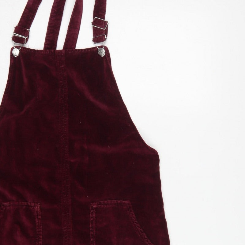 Topshop MOTO Women’s Burgundy UK 12 Velvet Pinafore Mini Dress
