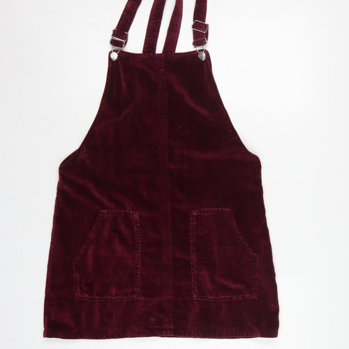 Topshop MOTO Women’s Burgundy UK 12 Velvet Pinafore Mini Dress