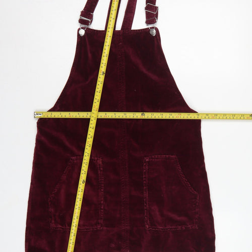 Topshop MOTO Women’s Burgundy UK 12 Velvet Pinafore Mini Dress