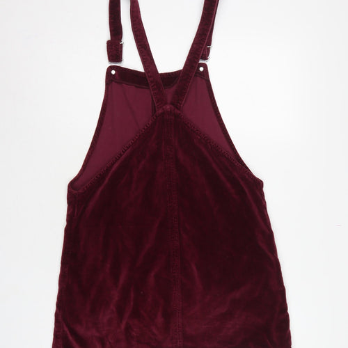 Topshop MOTO Women’s Burgundy UK 12 Velvet Pinafore Mini Dress