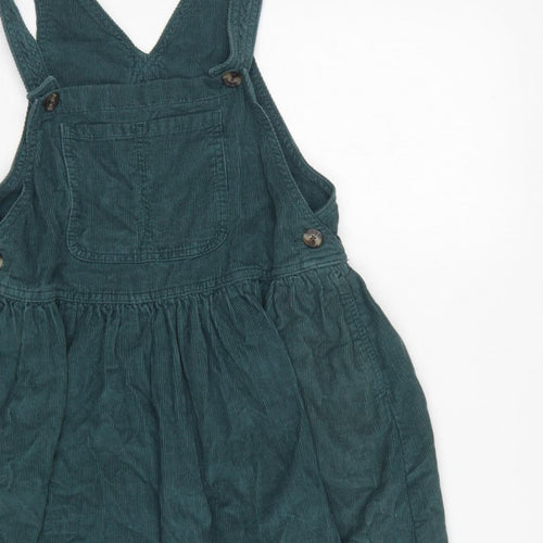 Next Girls Green Corduroy Pinafore Dress 7 Years Knee Length Cotton