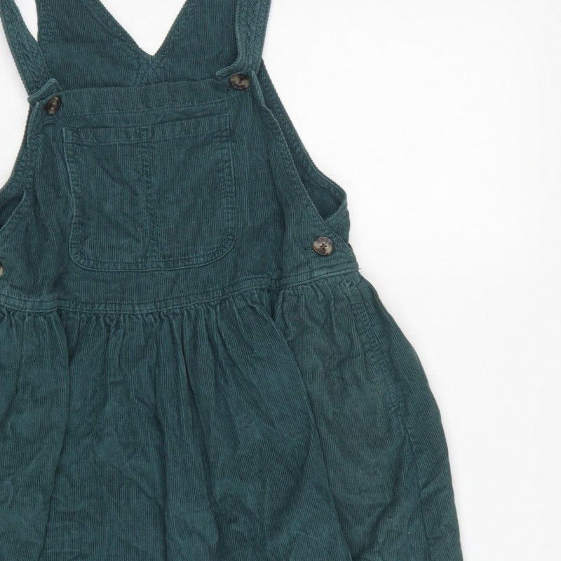 Next Girls Green Corduroy Pinafore Dress 7 Years Knee Length Cotton