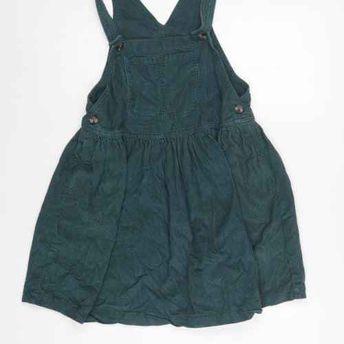 Next Girls Green Corduroy Pinafore Dress 7 Years Knee Length Cotton