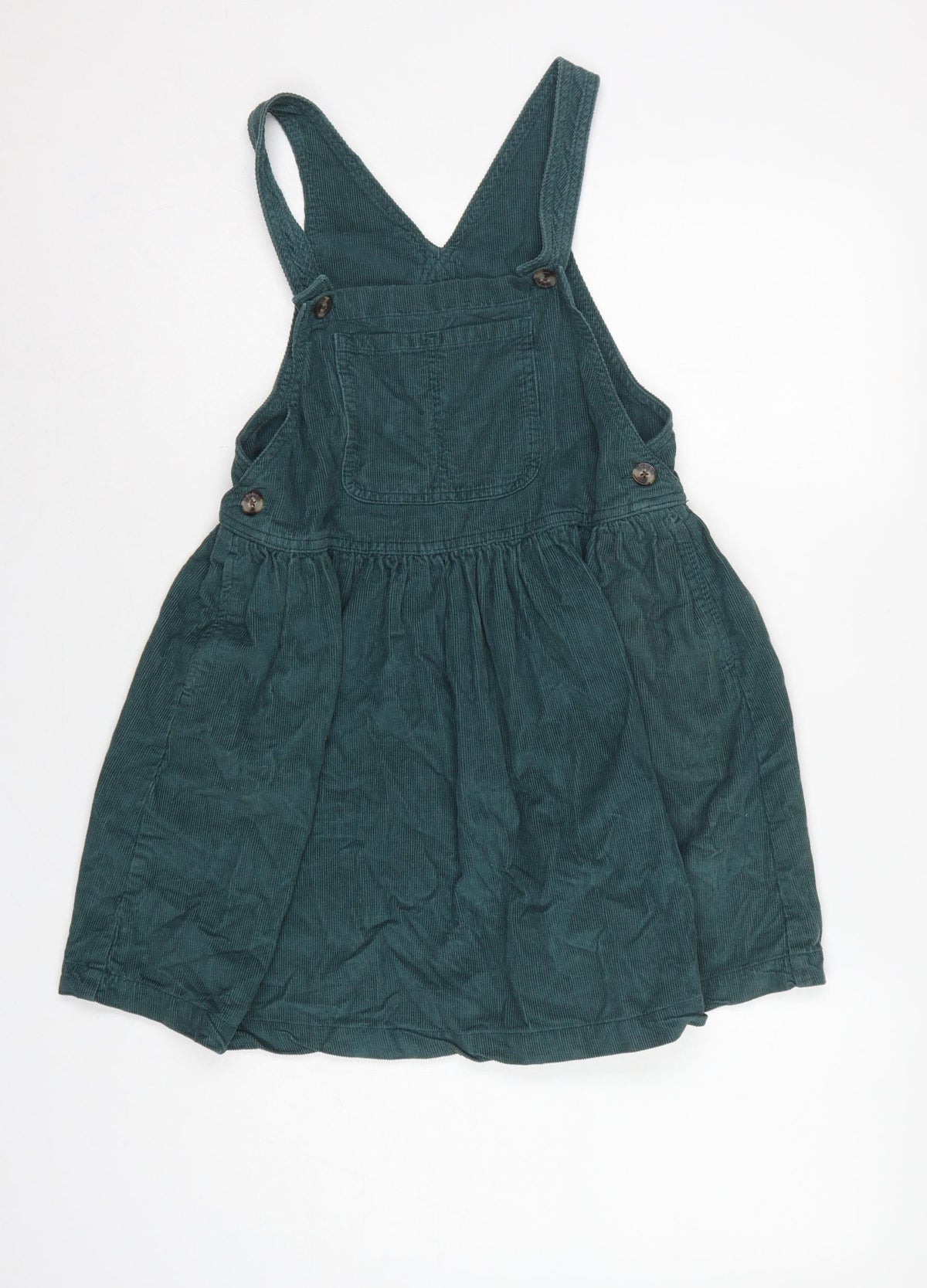 Next Girls Green Corduroy Pinafore Dress 7 Years Knee Length Cotton