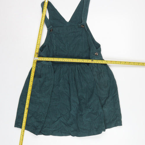 Next Girls Green Corduroy Pinafore Dress 7 Years Knee Length Cotton