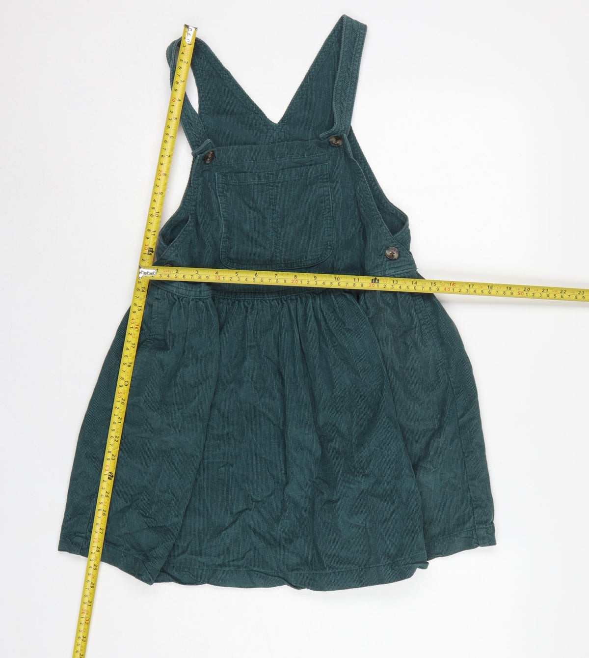 Next Girls Green Corduroy Pinafore Dress 7 Years Knee Length Cotton