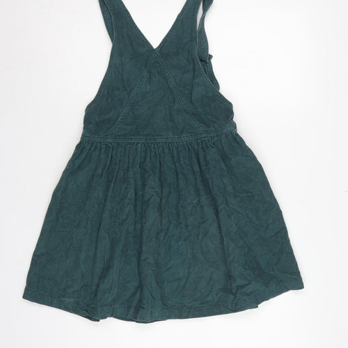 Next Girls Green Corduroy Pinafore Dress 7 Years Knee Length Cotton