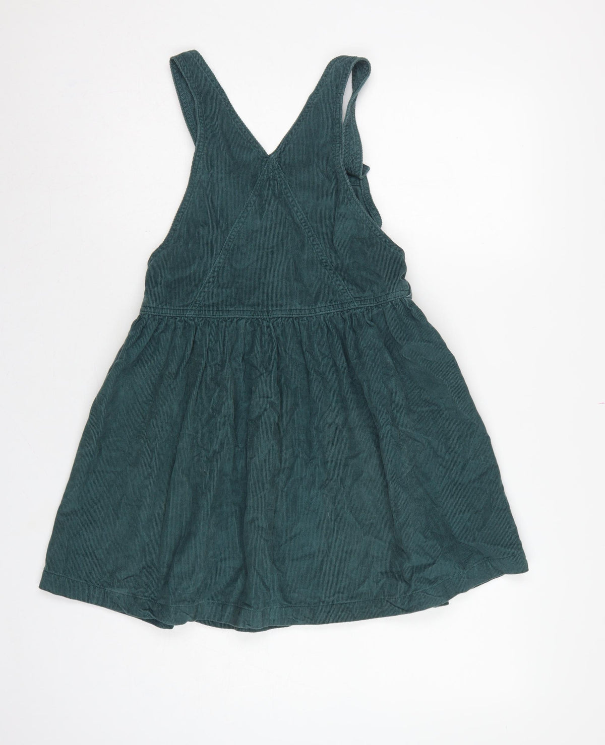 Next Girls Green Corduroy Pinafore Dress 7 Years Knee Length Cotton