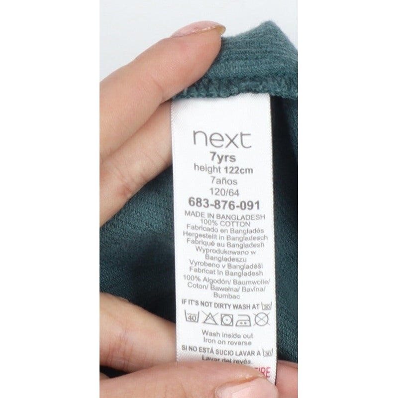 Next Girls Green Corduroy Pinafore Dress 7 Years Knee Length Cotton