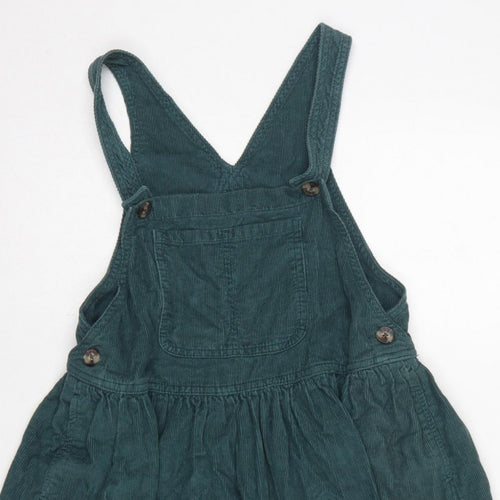 Next Girls Green Corduroy Pinafore Dress 7 Years Knee Length Cotton