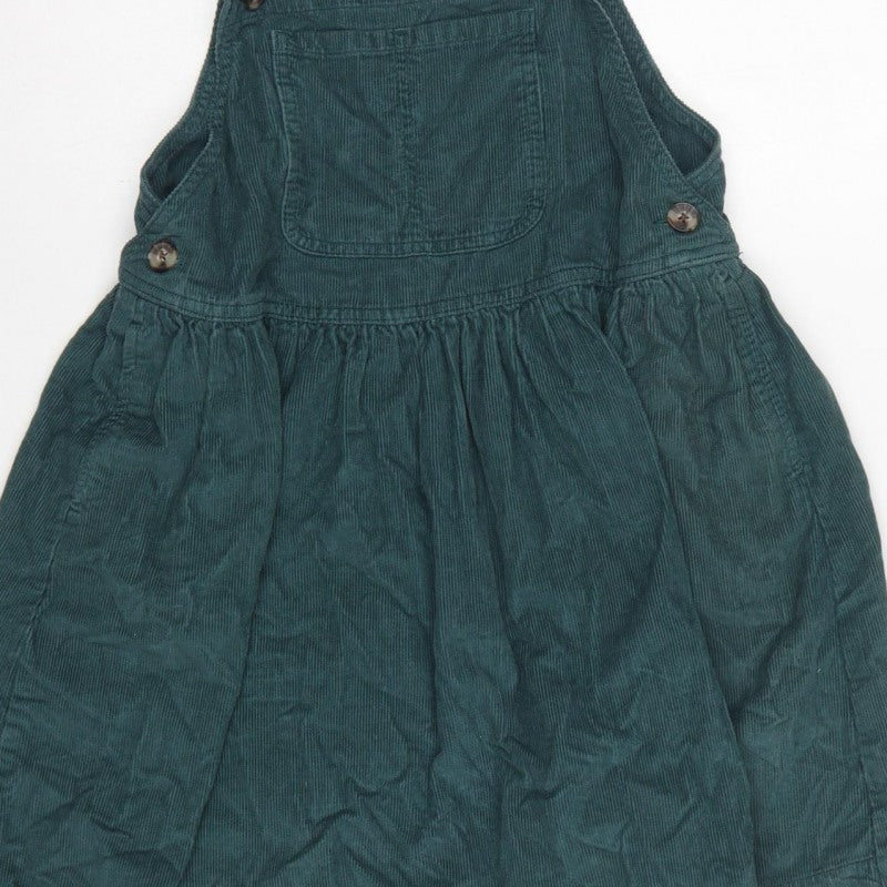 Next Girls Green Corduroy Pinafore Dress 7 Years Knee Length Cotton