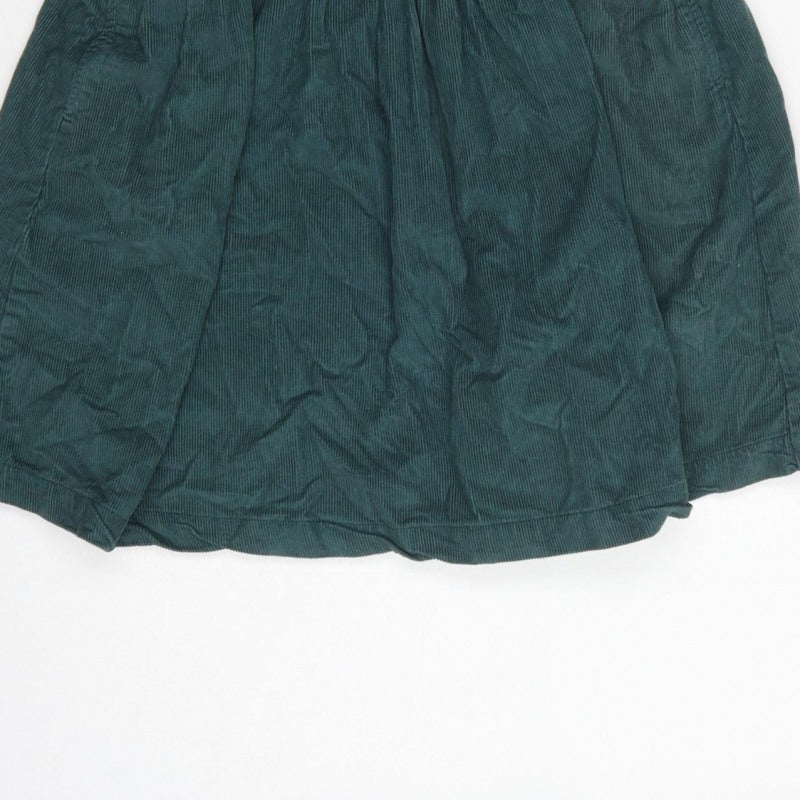 Next Girls Green Corduroy Pinafore Dress 7 Years Knee Length Cotton