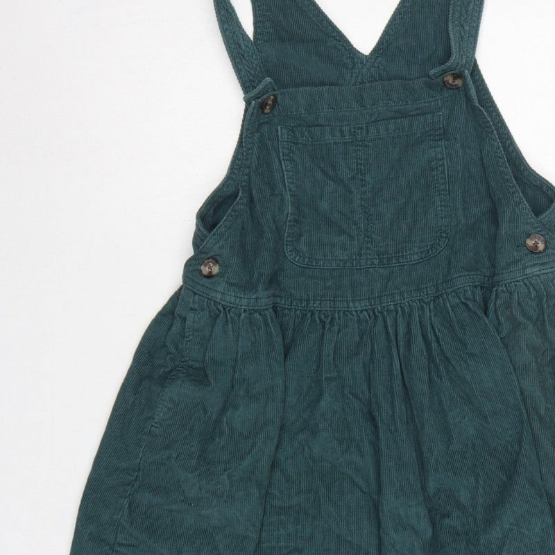 Next Girls Green Corduroy Pinafore Dress 7 Years Knee Length Cotton