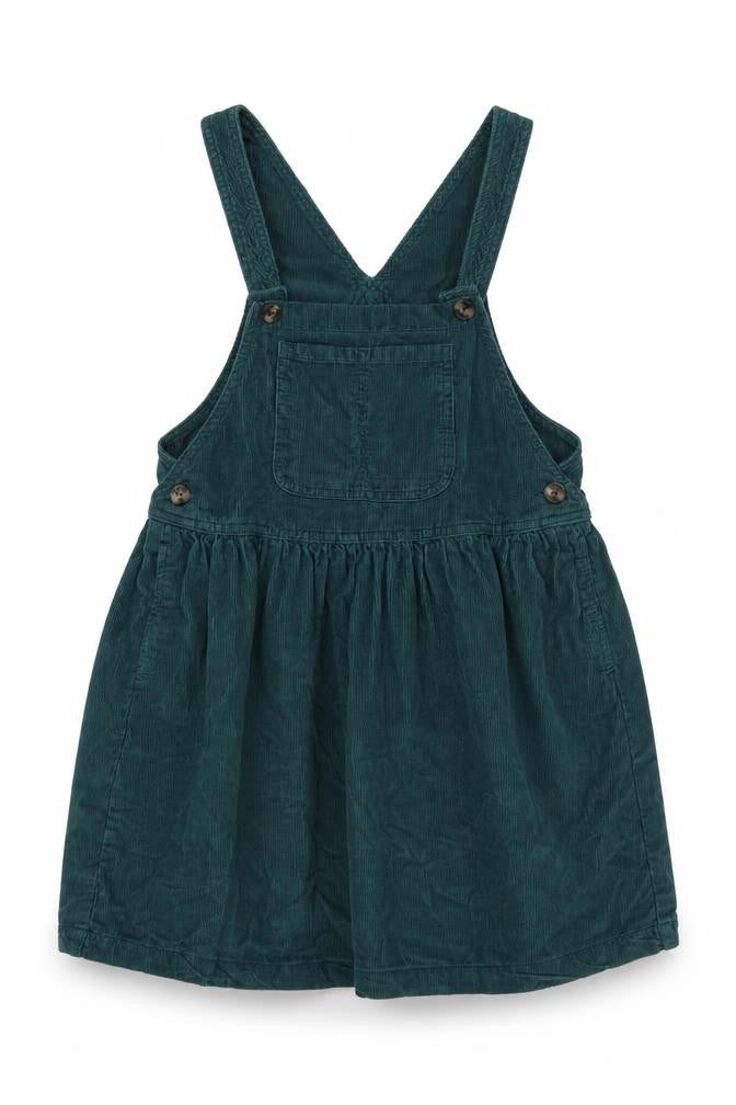 Next Girls Green Corduroy Pinafore Dress 7 Years Knee Length Cotton